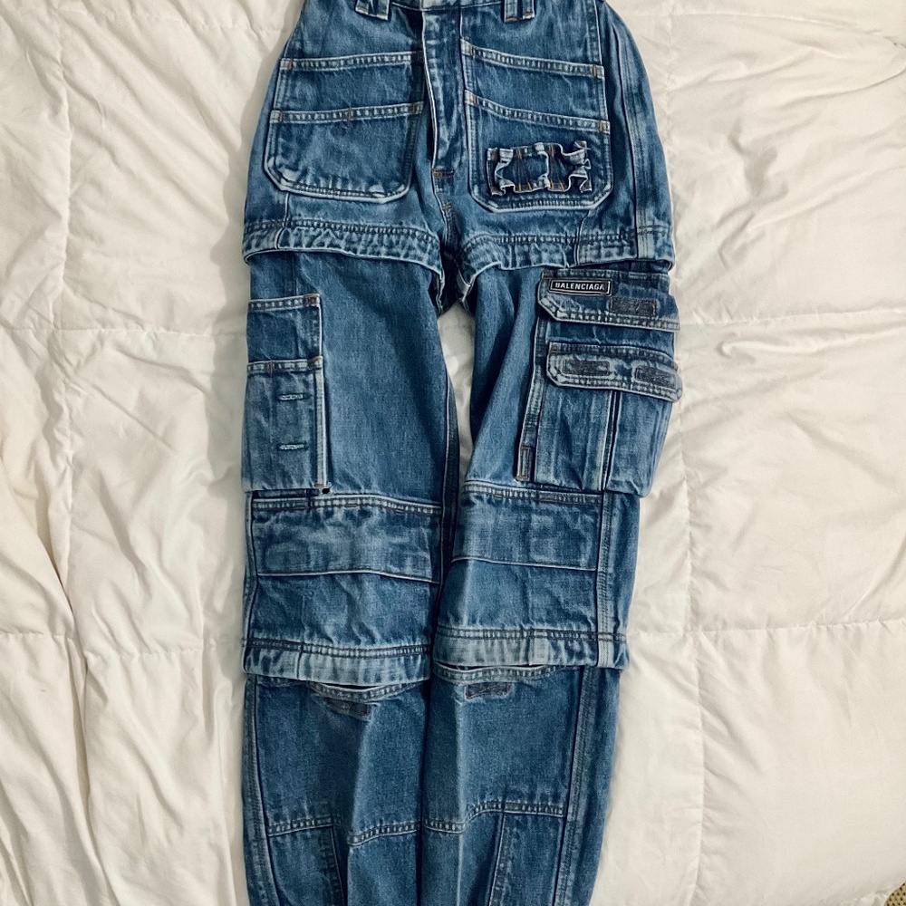 Balenciaga SS18 High Waist Convertible Denim Cargo Jeans Size 24
